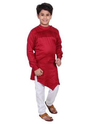 Maroon plain cotton silk boys-kurta-pyjama 2