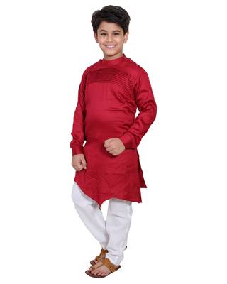 Maroon plain cotton silk boys-kurta-pyjama 3