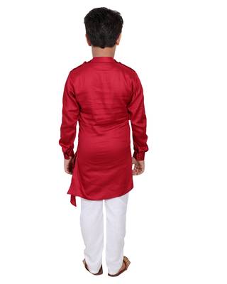 Maroon plain cotton silk boys-kurta-pyjama 5
