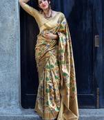 Beige woven banarasi silk saree with blouse