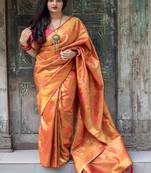 Orange woven silk saree with blouse