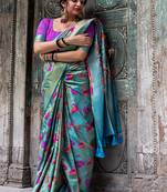 Sky blue woven silk saree with blouse