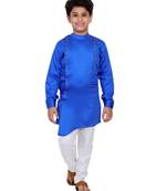 Blue plain cotton silk boys-kurta-pyjama
