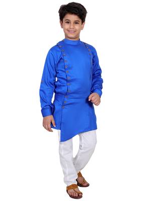Blue plain cotton silk boys-kurta-pyjama 2