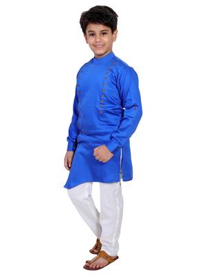 Blue plain cotton silk boys-kurta-pyjama 3
