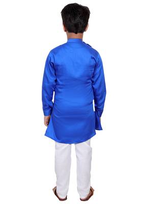 Blue plain cotton silk boys-kurta-pyjama 5