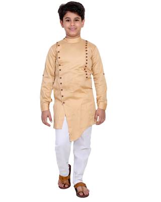 Fawn plain cotton silk boys-kurta-pyjama 1