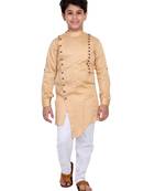 Fawn plain cotton silk boys-kurta-pyjama