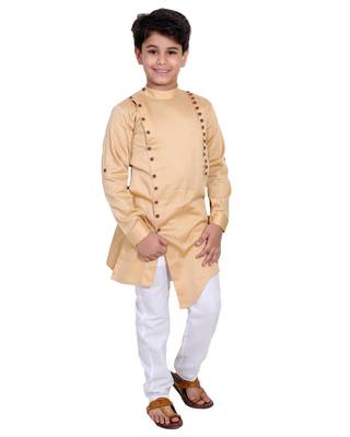 Fawn plain cotton silk boys-kurta-pyjama 2
