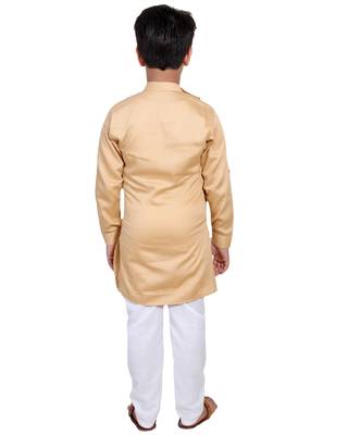 Fawn plain cotton silk boys-kurta-pyjama 5