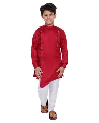 Maroon plain cotton silk boys-kurta-pyjama 1
