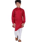 Maroon plain cotton silk boys-kurta-pyjama