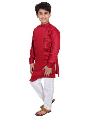 Maroon plain cotton silk boys-kurta-pyjama 3