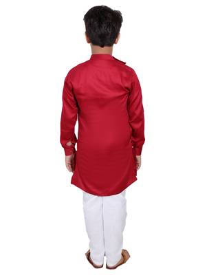 Maroon plain cotton silk boys-kurta-pyjama 5