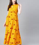 Mustard printed rayon ethnic-kurtis