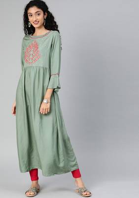 Sea-green embroidered rayon embroidered-kurtis 1