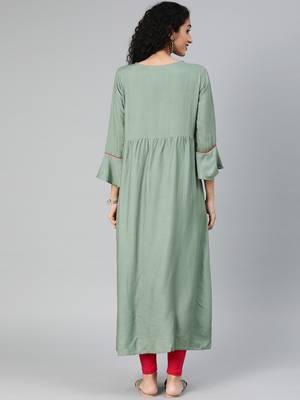 Sea-green embroidered rayon embroidered-kurtis 3