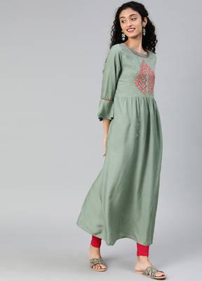 Sea-green embroidered rayon embroidered-kurtis 4