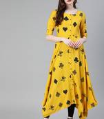 Yellow printed rayon cotton-kurtis