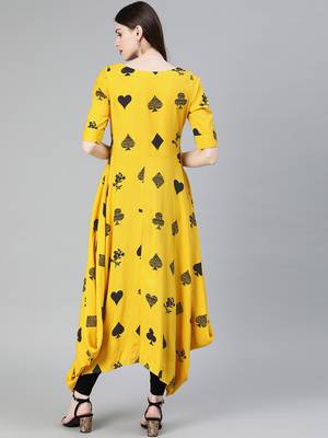 Yellow printed rayon cotton-kurtis 3