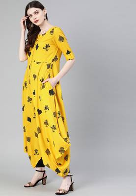 Yellow printed rayon cotton-kurtis 4