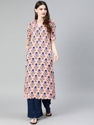 Baby-pink printed rayon party-wear-kurtis 1