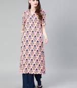 Baby-pink printed rayon party-wear-kurtis