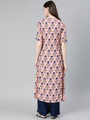 Baby-pink printed rayon party-wear-kurtis 3