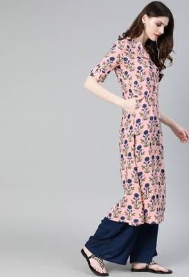 Baby-pink printed rayon party-wear-kurtis 4