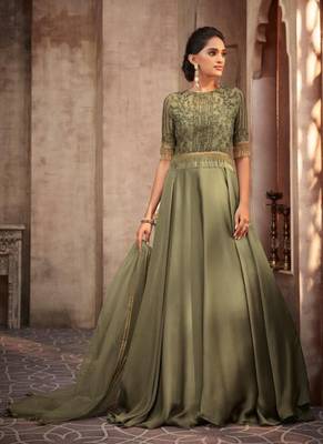 Olive embroidered silk salwar 1