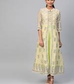 Lime printed polyester long-kurtis