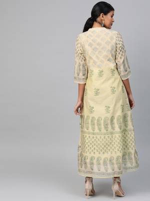 Lime printed polyester long-kurtis 2
