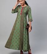 Olive printed liva long-kurtis