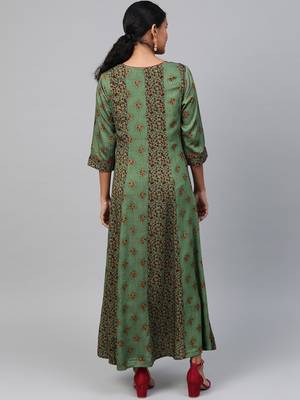 Olive printed liva long-kurtis 2