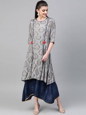 Grey printed liva long-kurtis 1