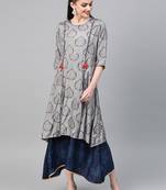 Grey printed liva long-kurtis