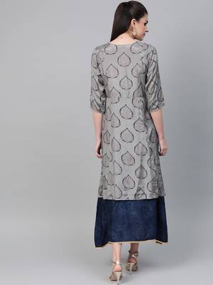Grey printed liva long-kurtis 2