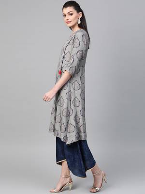 Grey printed liva long-kurtis 3