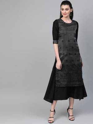 Black printed viscose long-kurtis 1