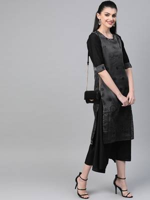 Black printed viscose long-kurtis 3