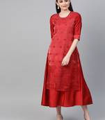 Red printed viscose long-kurtis