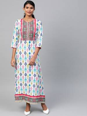 White printed liva long-kurtis 1