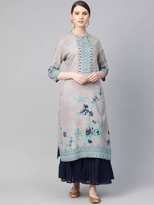 Grey printed liva ethnic-kurtis 1
