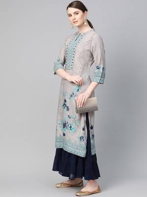 Grey printed liva ethnic-kurtis 3
