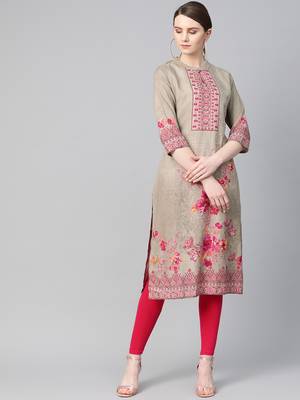 Beige printed liva ethnic-kurtis 1