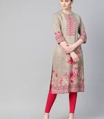 Beige printed liva ethnic-kurtis