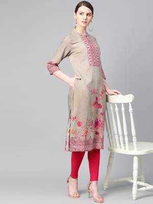 Beige printed liva ethnic-kurtis 3