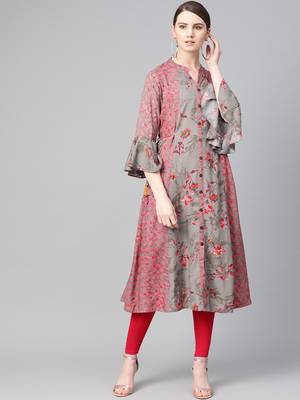 Grey printed liva ethnic-kurtis 1
