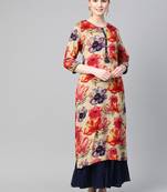 Beige printed liva ethnic-kurtis