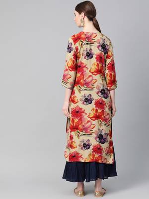 Beige printed liva ethnic-kurtis 2